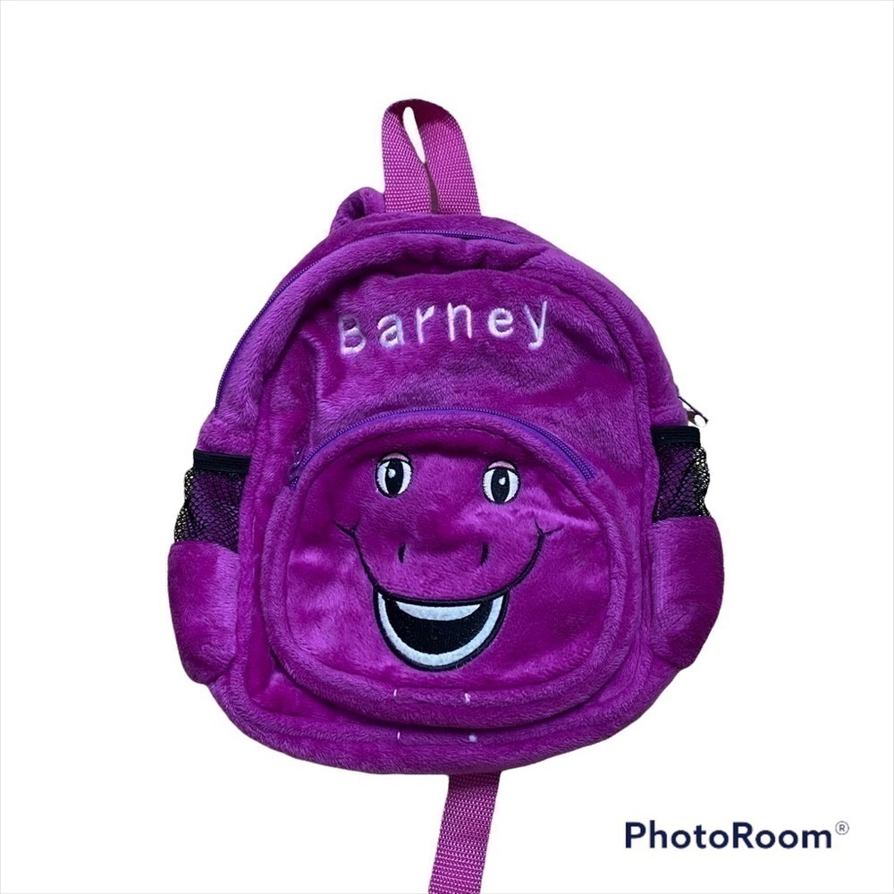 Vintage Barney Mini Backpack Book Bag Purple Dinosaur Zip 90s